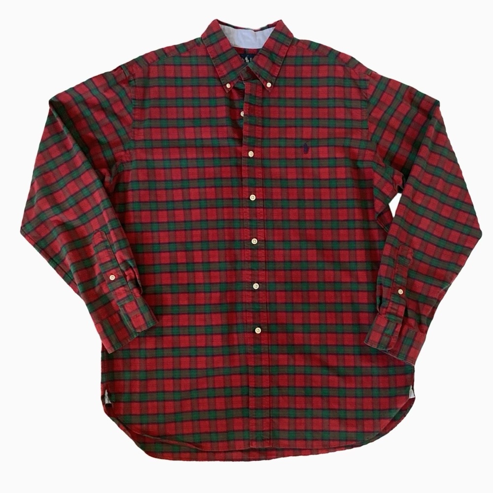 Ralph Lauren Classic Fit Long Sleeve Red & Green Plaid Shirt. Sz. L